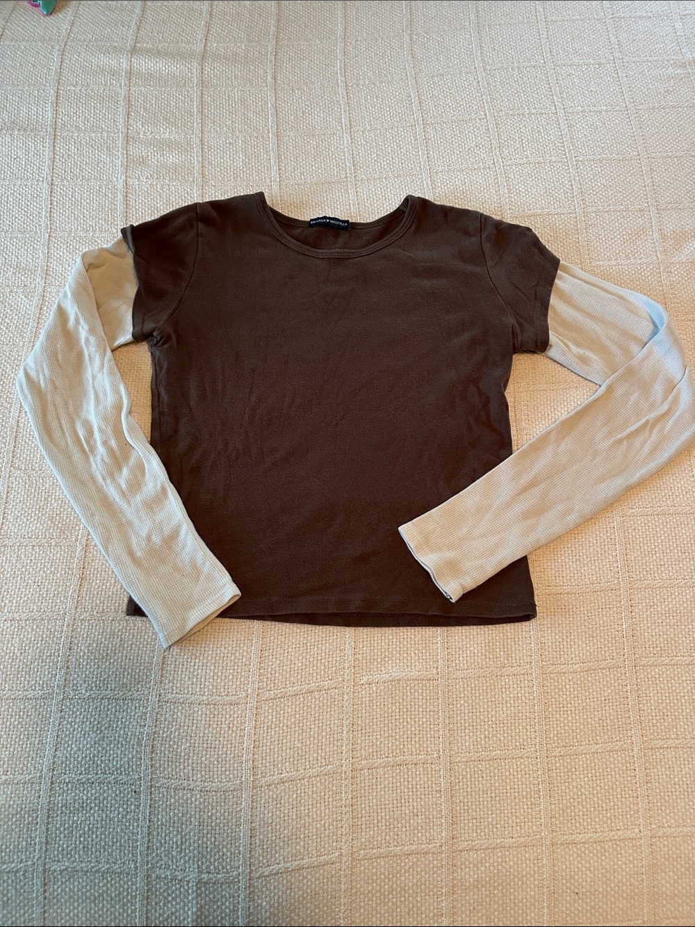 Brandy Melville Brown Top with Cream Long Sleeves